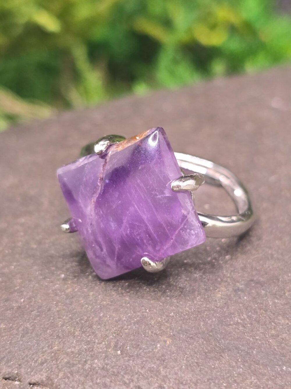 Amethyst Diamond Shape Adjustable Ring Size 6-10 Silver Tone Jewelry